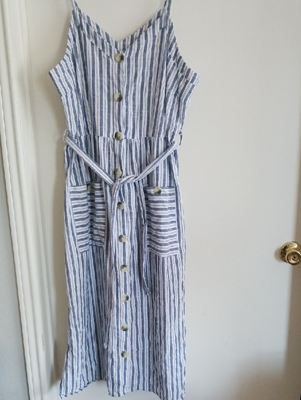 Mlle Gabrielle Navy & White Striped Button Dress